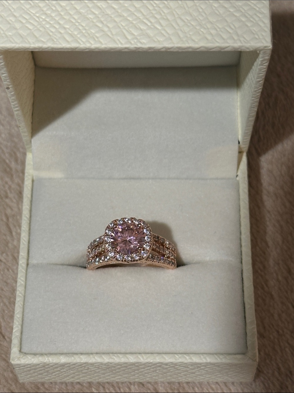 Women's Rose Gold Pink Halo Engagement Ring